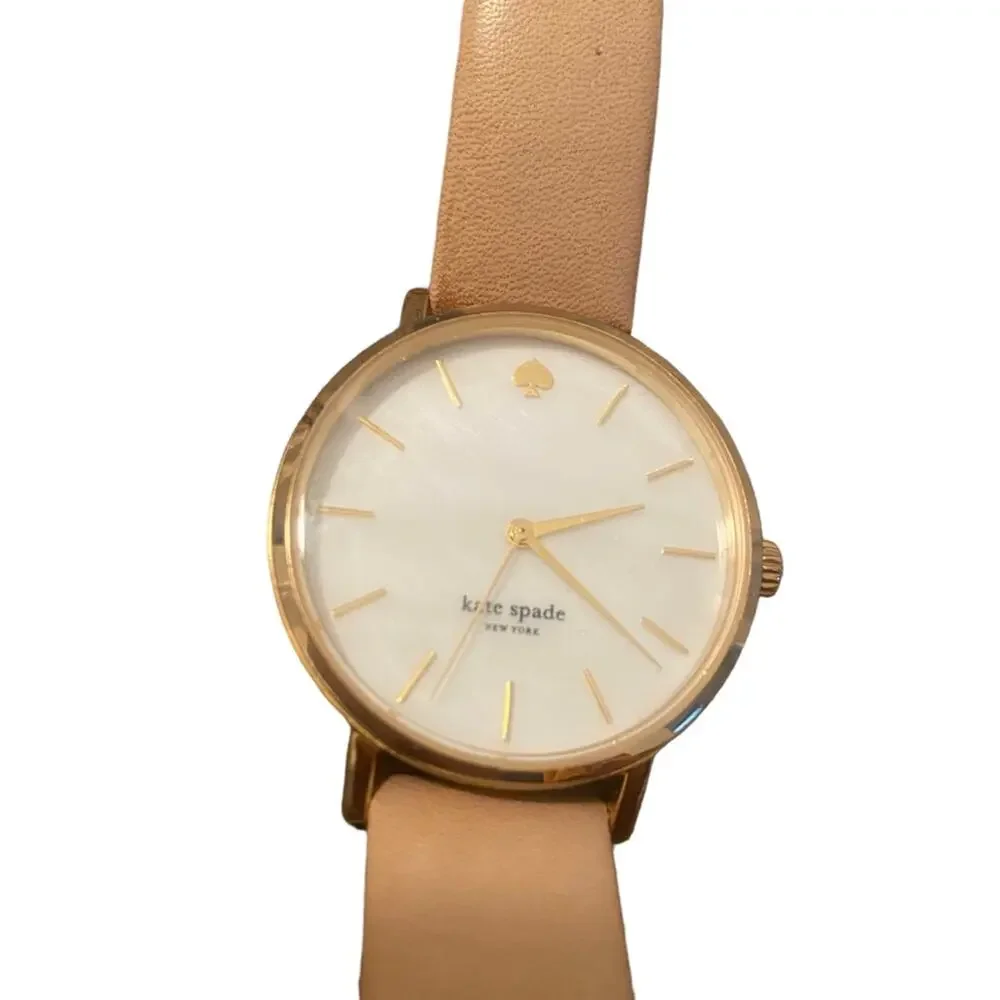 Women's Kate Spade Cream and Gold Metro Watch Genuine Leather with Gold Tones